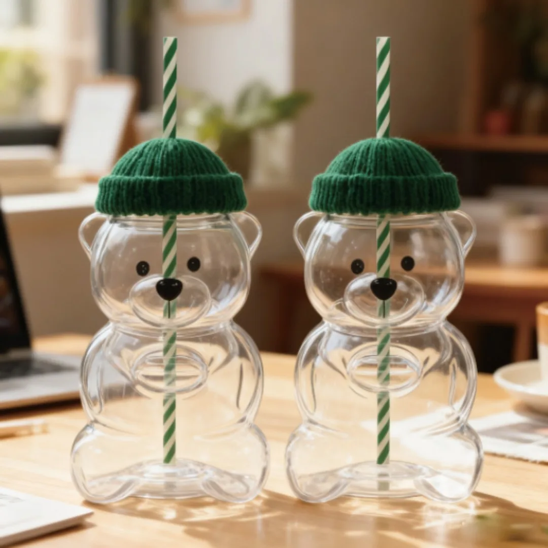 

New cartoon bear shaped coffee cup, cute bear cup, straw cup, birthday and Christmas gift for female children and friends