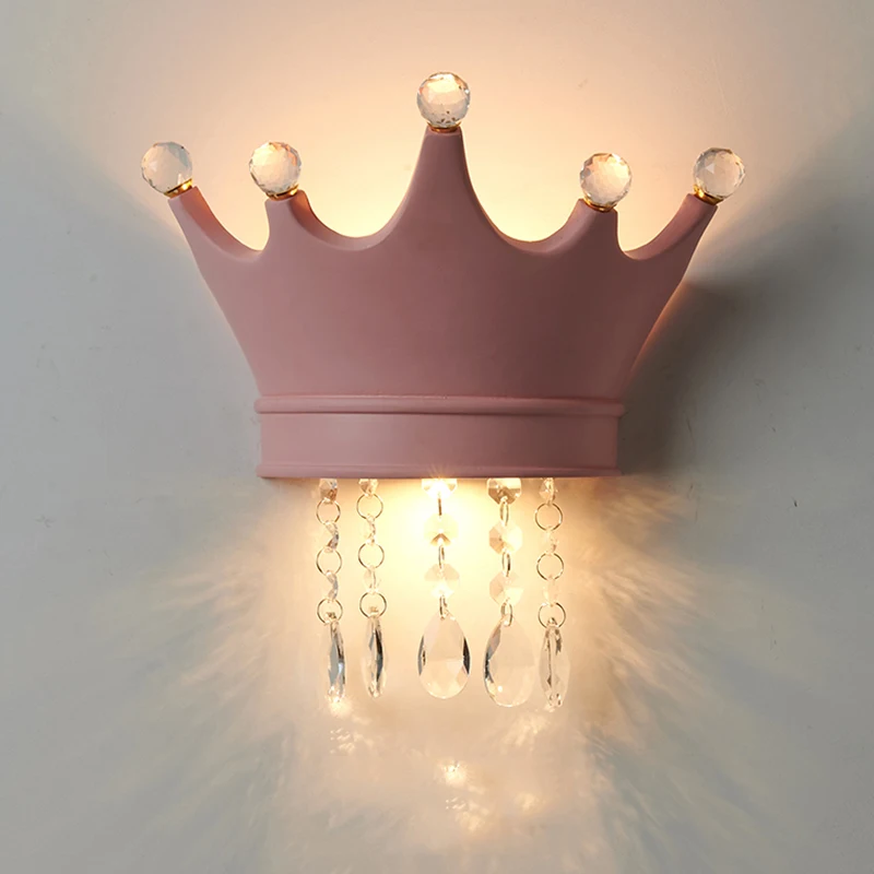 Crown Crystal Wall Light Creative Bedroom Bedlight Light Luxury Modern Simplicity Warm Children's Room Eye Protection Lighting