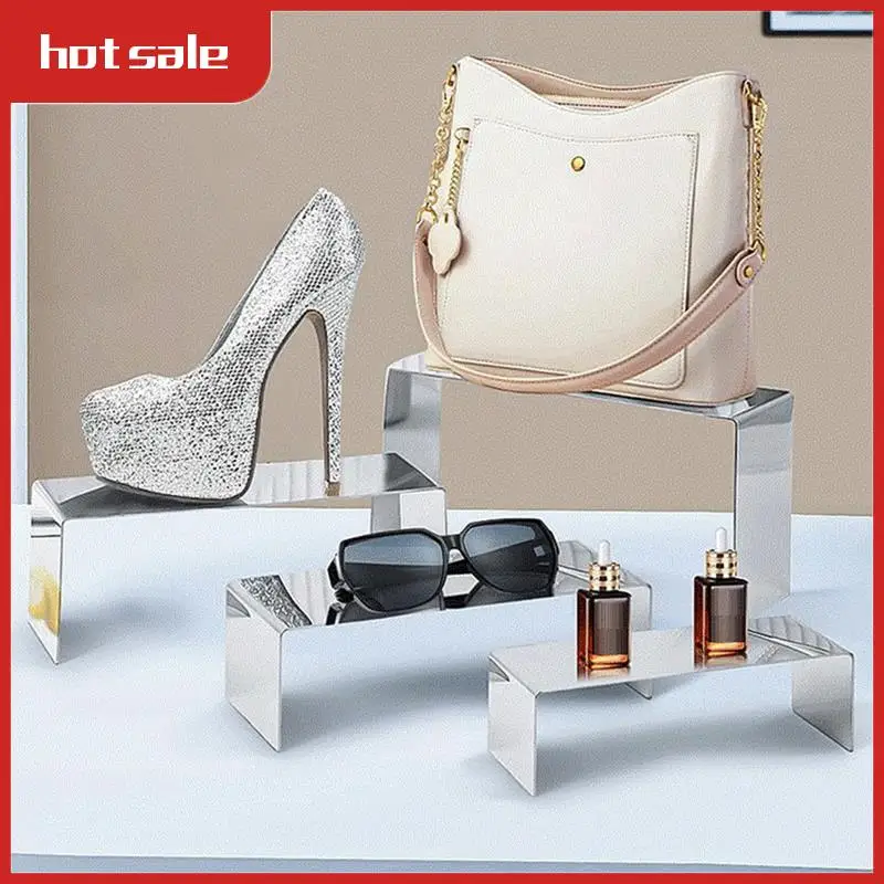 

A33R-4Pcs Stainless Steel Display Risers, Display Stand For Display Purse Perfume Handbag Shoe Jewelry Cupcake Dessert