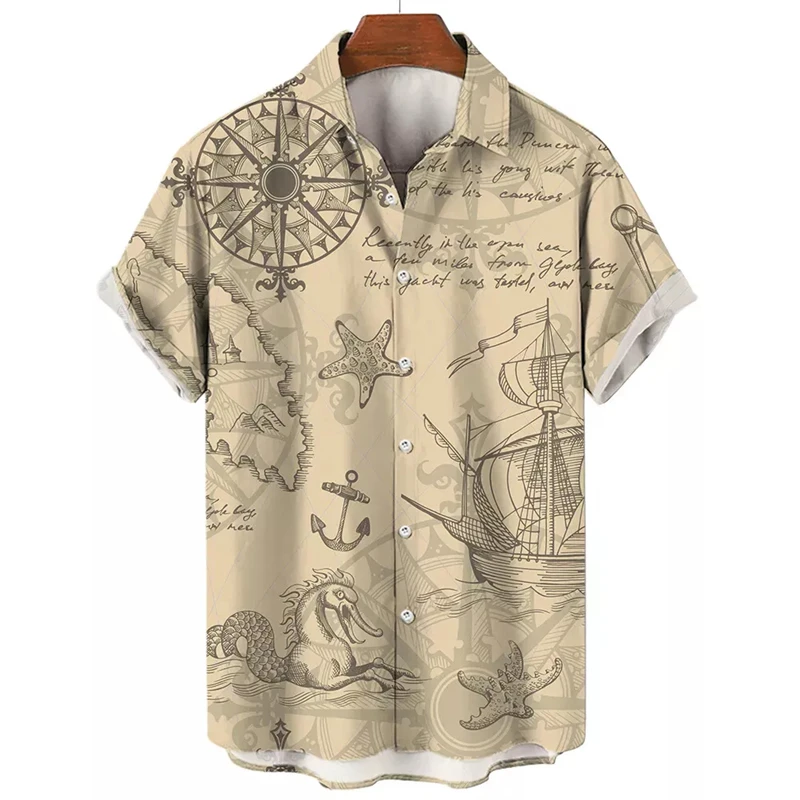 2024 Summer Compass Graphic Men Hawaiian Shirt 3d Print Shirts For Men Vintage Plus Size Hawaiian Shirts Beach Retro Camisa Tops