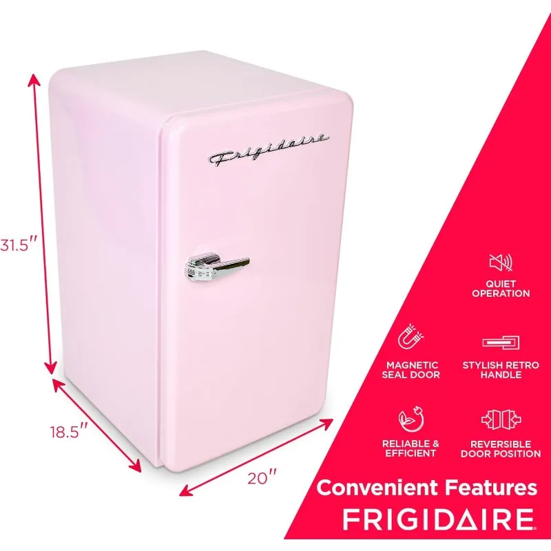 Mini frigorifero premium ad angolo arrotondato compatto rosa da 3,2 piedi cubi, rosa, 18,5" P x 21" L x 31,5" A