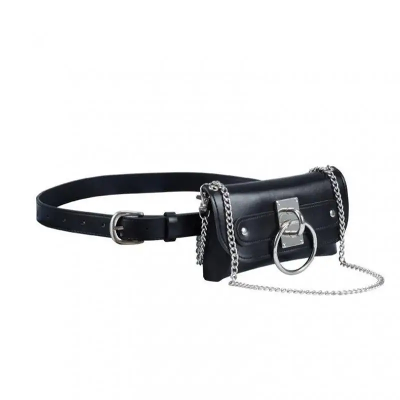 European And American Fashion Square Belt Women's Bag With High-end Metal Chain Decoration Shoulder Strap Detachable Waist Bag