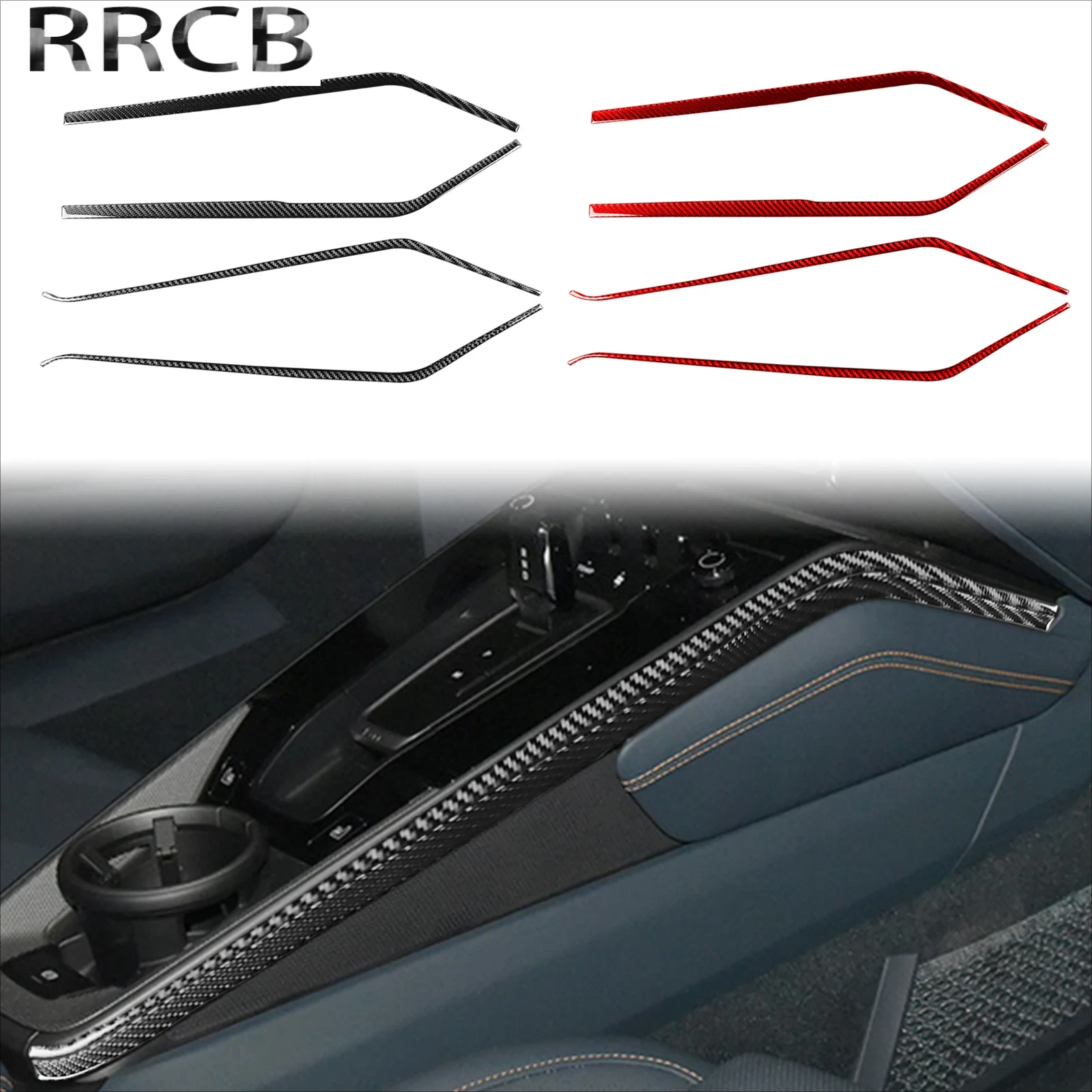 

For Porsche 992 911 2019-2024 Carbon Fiber Gear Shift Center Console Side Strip Car Interior Soft Cover Sticker Accessories Auto