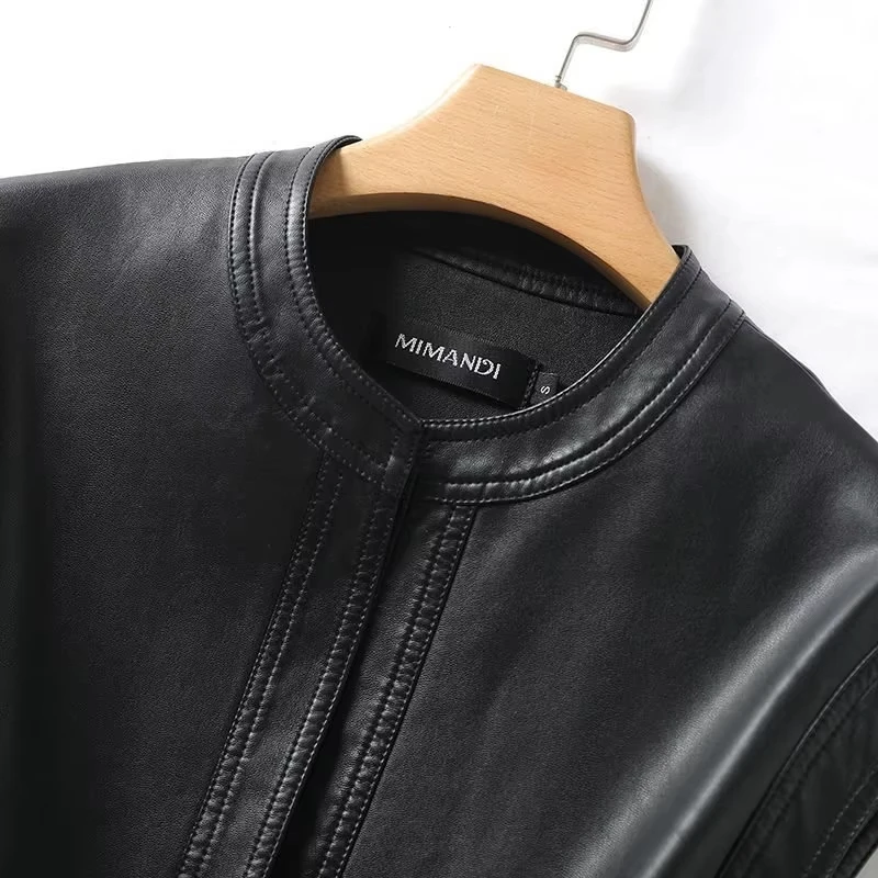 ربيع الخريف الأسود لينة بولي Leather سترة جلدية العلامة التجارية الفاخرة مع حزام فاخر أنيق مكتب سترات بلا أكمام للنساء #6