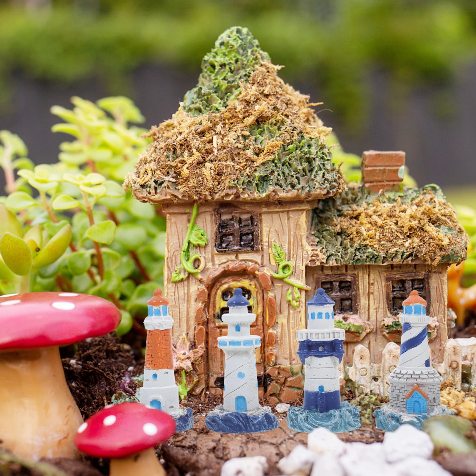 

4 Pcs Ecological Bottle Decor Miniature Landscape Resin Lighthouse Model Desktop Adornment Durable Space Saving Kids Friendly