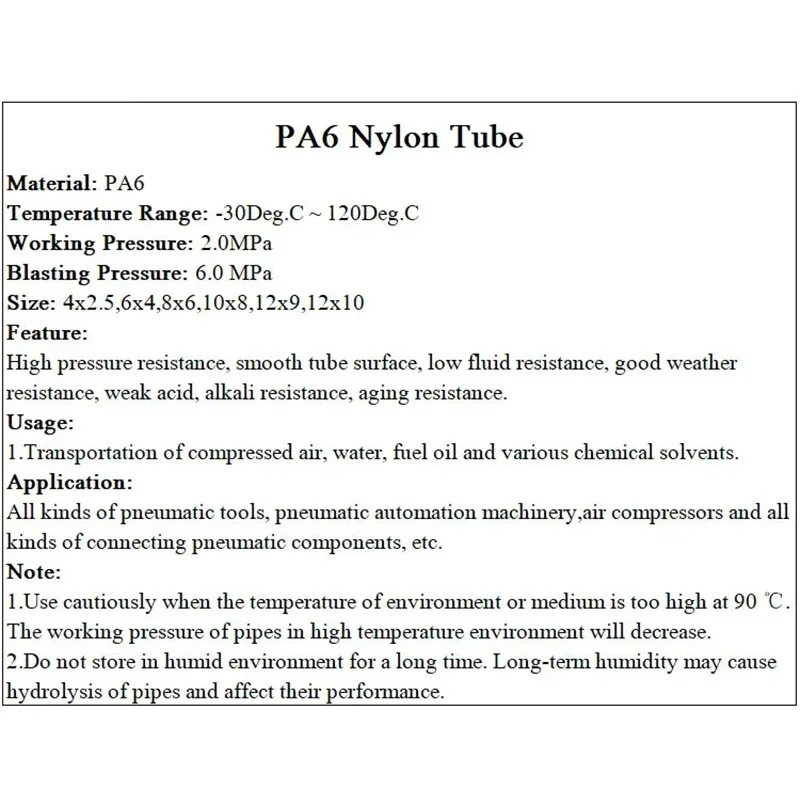 2/5/10m PA6 Nylon Tube High Pressure Diameter 2.5 4 6 8 9 10 12 mm Pneumatic Air Compressor Smooth Rigid Polyamide Oil Pipe