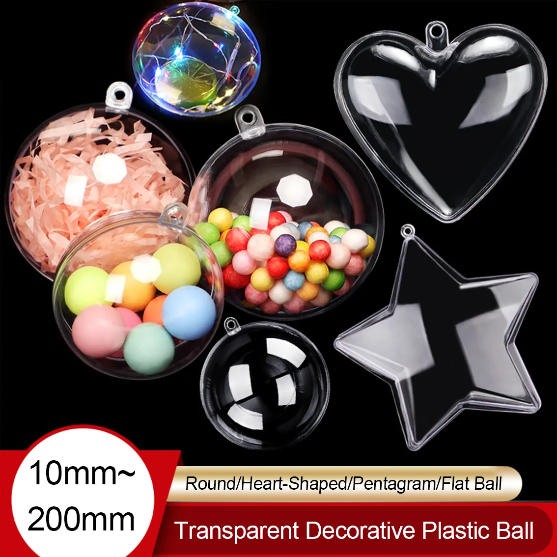 2/2.5/3/4-20cm Hollow Transparent Opening/closing Plastic Ball Heart-Shaped Pentagram for Christmas Decoration Gift Box DIY Part