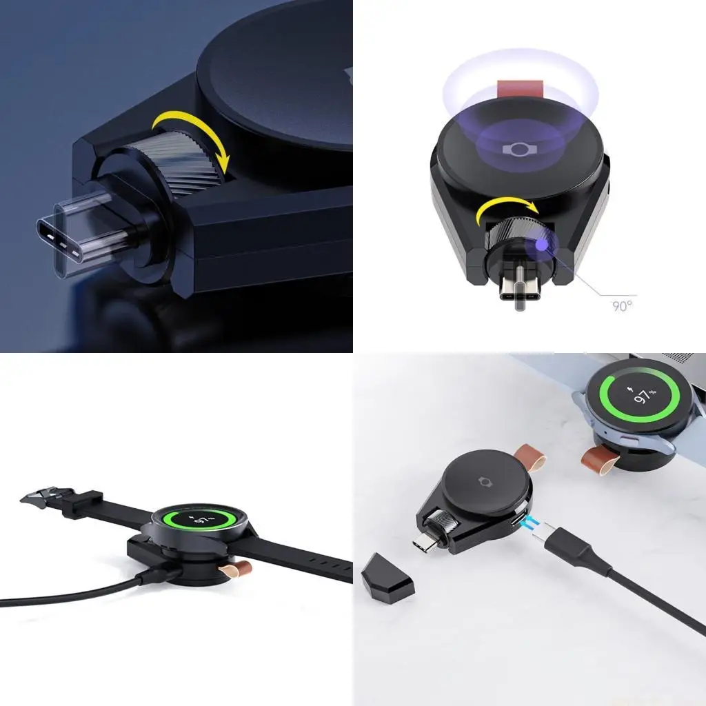 

M5TD Portable Travel for Watch 6/5/Active 2 Wireless with Rotatable USB C Port Keychain Smartwatch