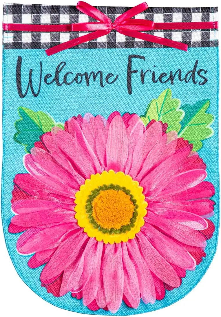 Evergreen Flag Welcome Friends Daisy Burlap Spring Garden Flags 12x18 double sided | Small Garden Flags For Outside | Welcome Sp