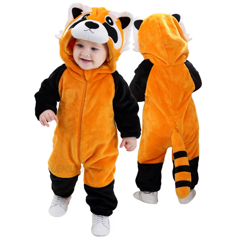 Baby Raccoon pagliaccetti tutine bambini Halloween Costume Outfit Toddler Boy Girl vestiti invernali flanella Cute Animal Kigurumis 2023