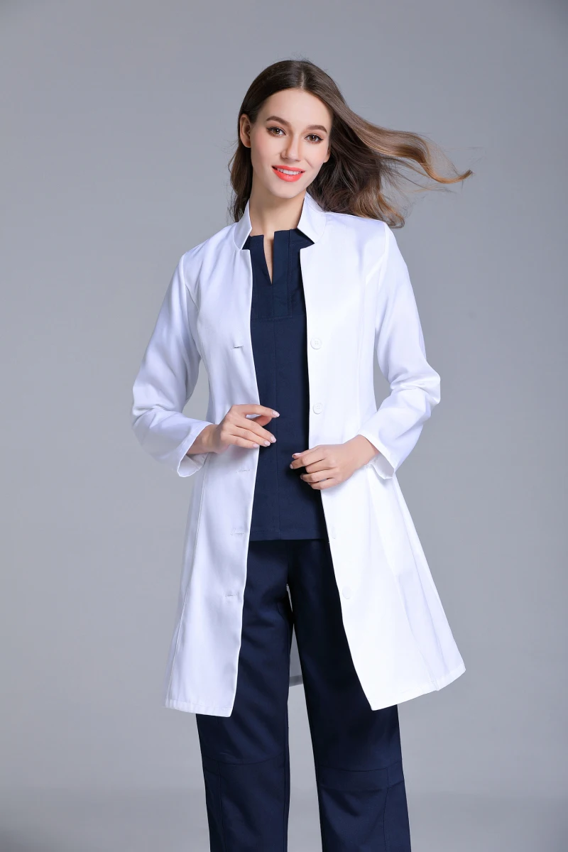 Autumn Women's Stand Collar Anti-wrinkle Long Sleeve Lab Coat Dental Clinical Unifoms  Doctor's Outwear Slim Fit Dark Navy Color