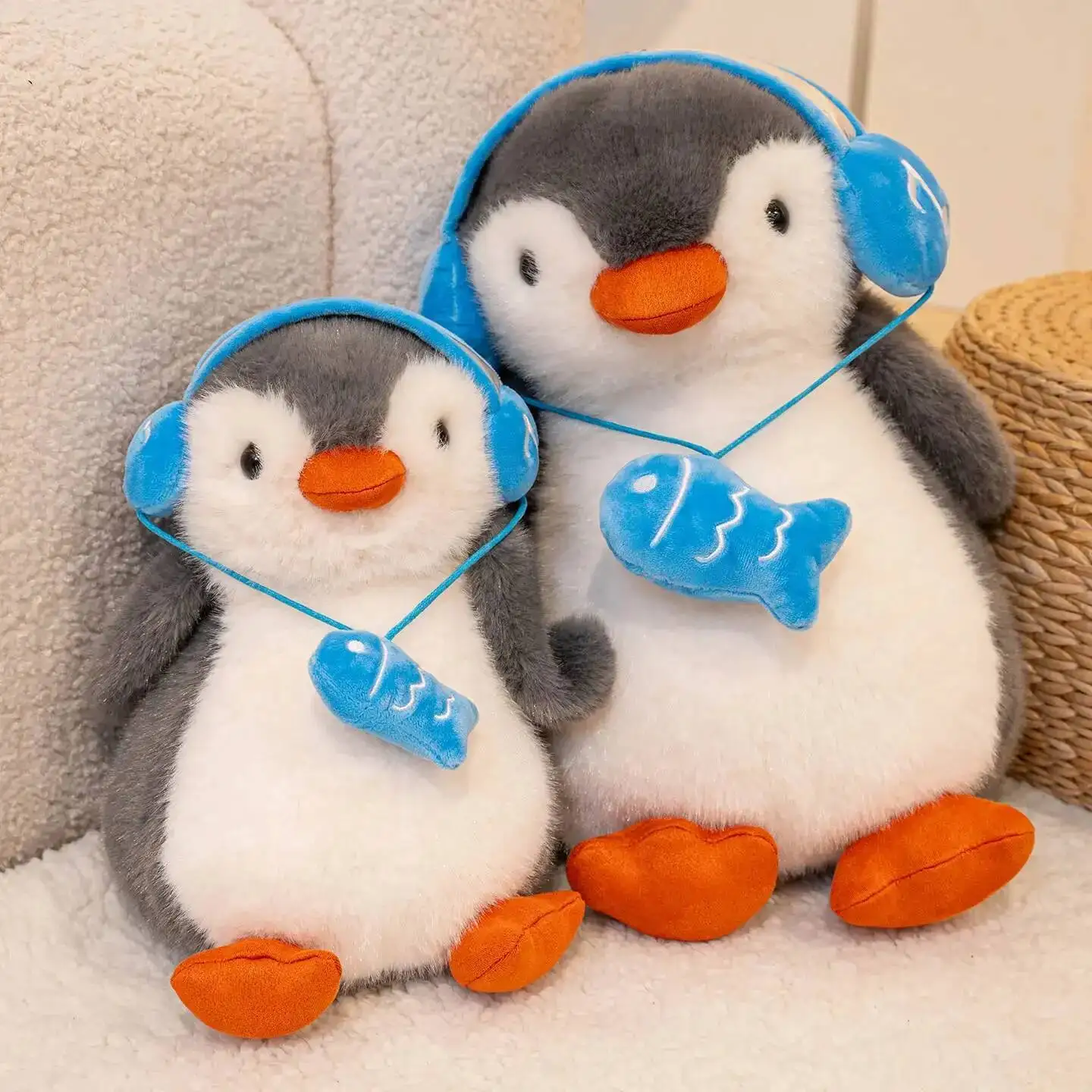Creative Music Penguin Plush Toys for Children Stuffed Toys Penguin Wear Headset Doll Kids Toy Birthday Gift For Children Girls