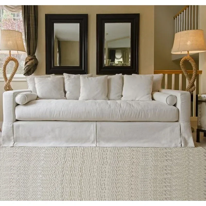 Three-person removable sofa American country linen sofa down bed and breakfast wabi sandy wind Nordic