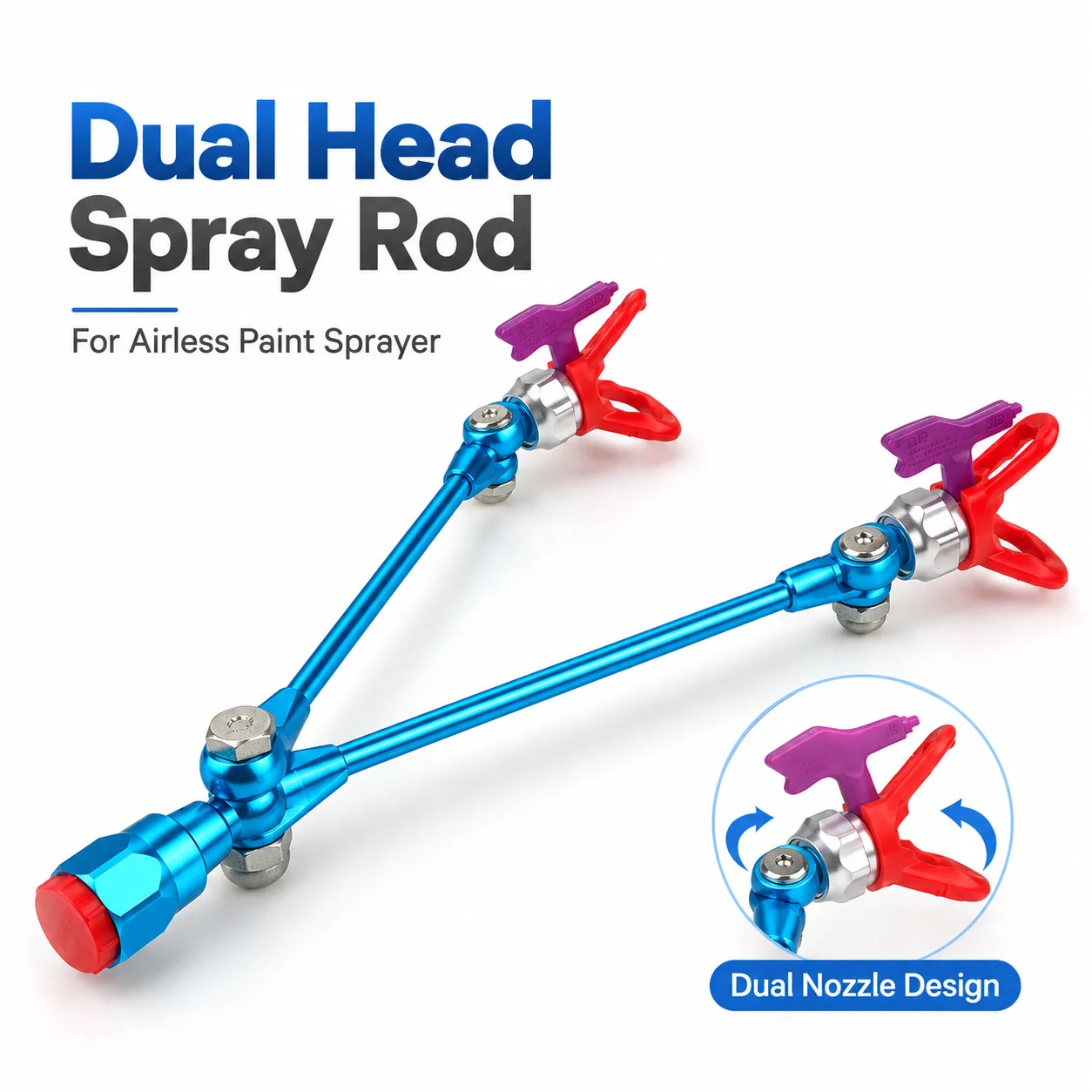 AOLIVIYA Dual Head Airless Paint Sprayer Extension Rod Double Nozzle 360 Degree Swivel Wide Spray Attachment For Wall Coating