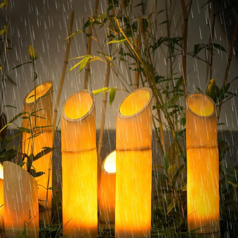 Lampada da giardino impermeabile con simulazione in resina per esterni, luci paesaggistiche da giardino in bambù, luci in tubo di bambù, lampada da prato sul lato della strada