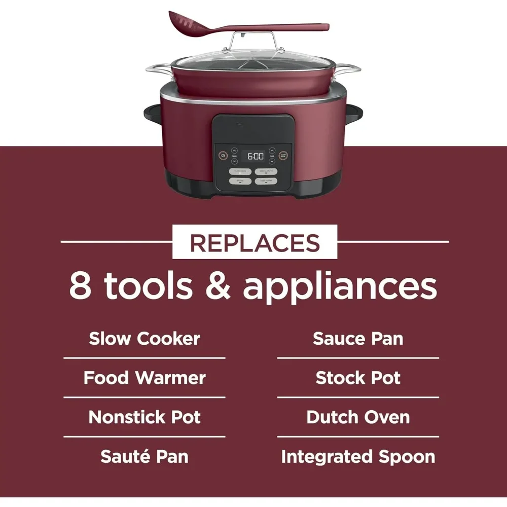 8.5 Quart Slow Cooker, Glass Lid & Integrated Spoon, Nonstick, Oven Safe Pot To 500°F, Multi-Slow Cooker