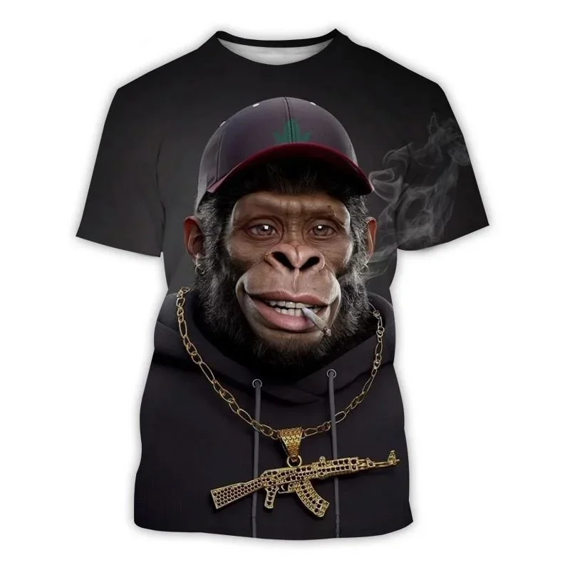 Camiseta divertida con estampado de mono en 3D para hombre, estilo hip hop, con diseño animal, manga corta, cuello redondo, estilo casual, oversize.