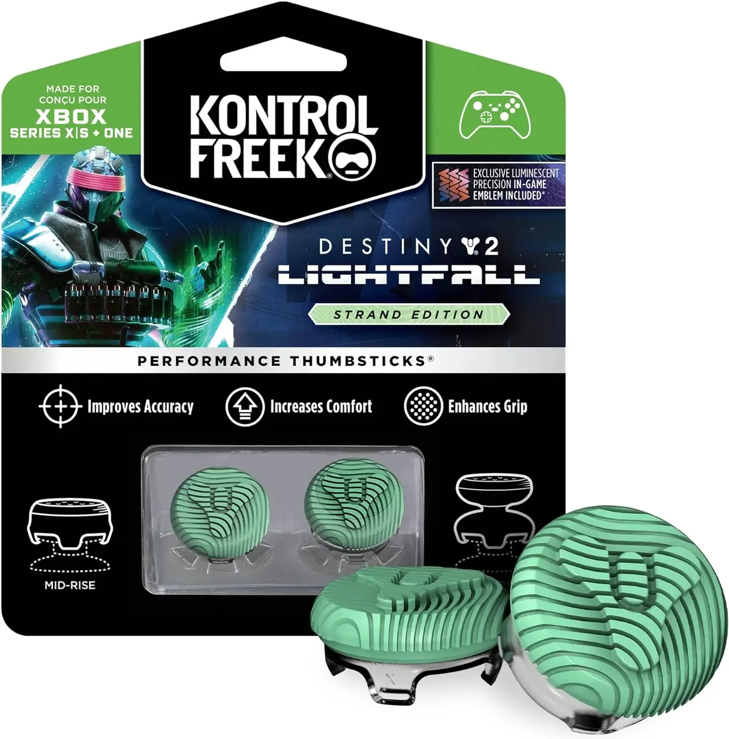 KontrolFreek 데스티니 2: 라이트폴 퍼포먼스 썸 스틱, Xbox One (XB1) 및 Xbox 시리즈 X (XBX) 용, 1 하이 라이즈, 1 미드 라이즈