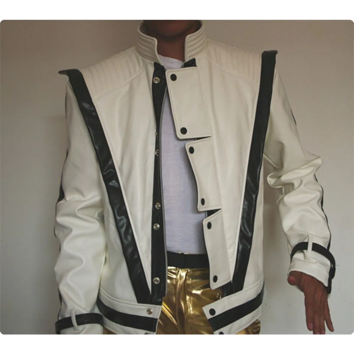 Michael Jackson Thriller White Leather Classic MV Show Imitation English Military Retro Jacket
