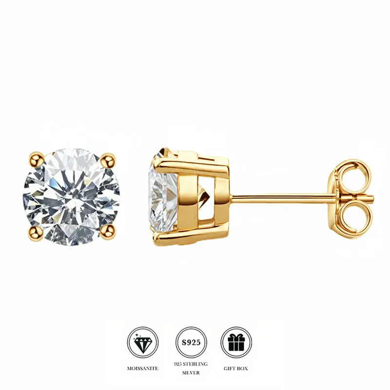 

Hot-selling S925 pure silver moissanite 0.1/0.3/0.5/1/2/3 carat classic four-prong stud earrings for men and women, ideal gifts
