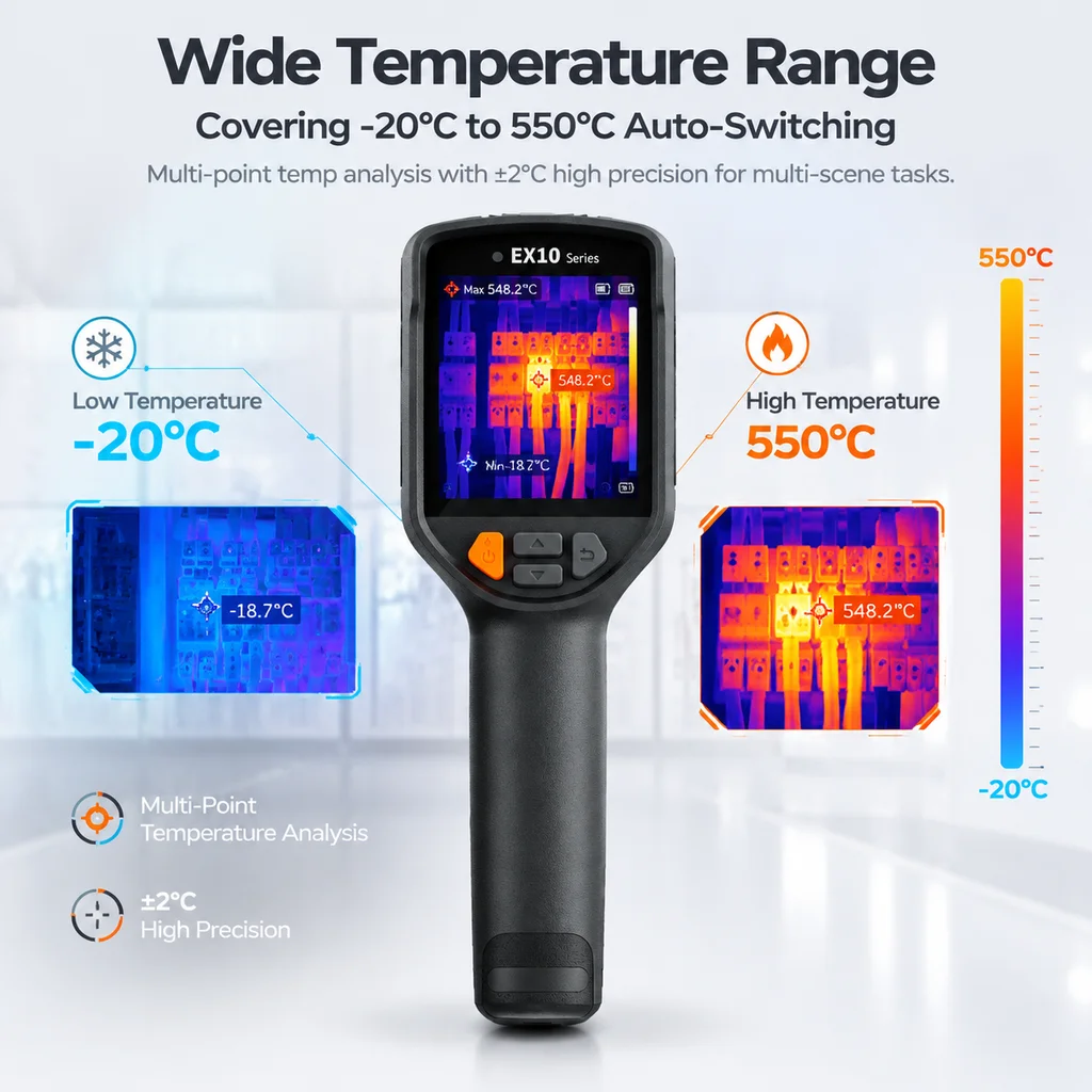 Raythink EX10 Handheld Thermal Imager 160x120 550°C 25Hz for HVAC Troubleshooting Circuit Inspection Motor Building Maintenance