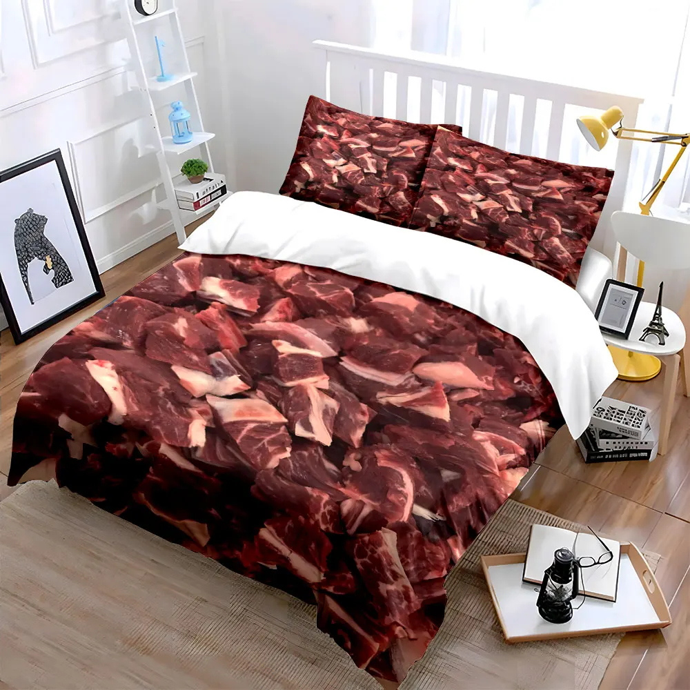 Chopped red meat close-up Printed Duvet Cover Set1 Duvet Cover+2 PillowcaseMulti Size Bedroom Bedding Decor Luxury gifts