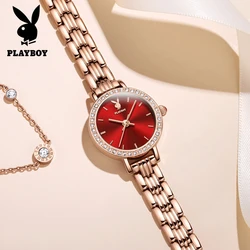 PLAYBOY Luxury Original Watch for Women Stainless Steel Strap Elegant Luminous Waterproof Diamond Ladies Gift Quartz Wrist Watch