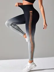 New Gradient High Waist Side Mesh Yoga Leggings Women's Running Fitness Hip Tight Sports Yoga Pants