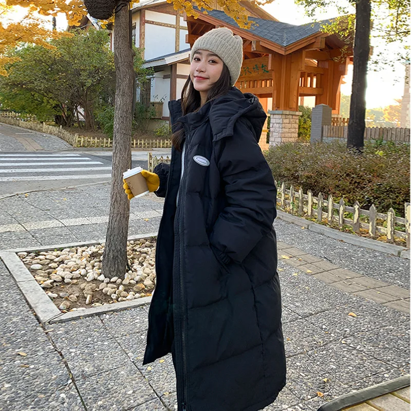 Down and Cotton Jacket Women's Mid Length Over the Knee 2025 New Loose Winter Cotton Jacket Women's Hot Item Thick Cotton