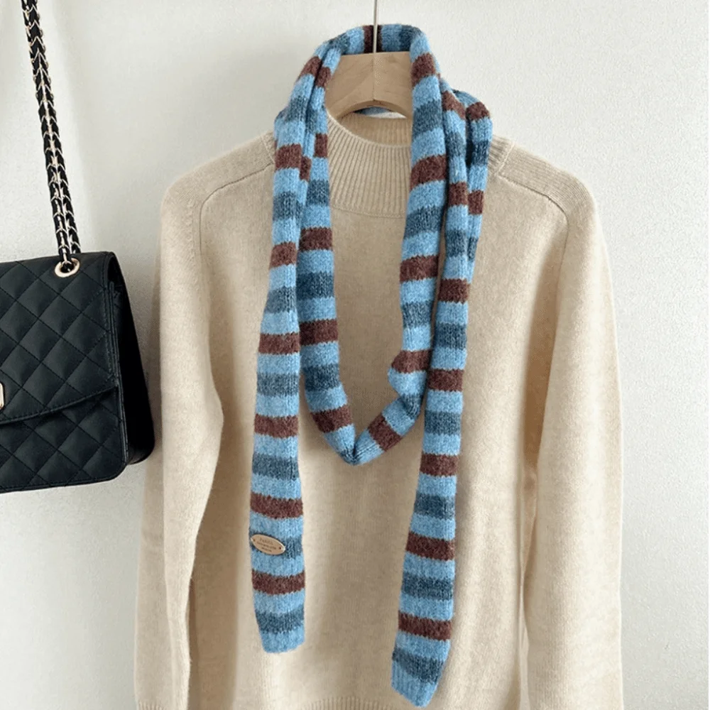 

Fashion Korean Style Striped Scarf Thickened Neck Warmer Cashmere Knitted Scarf Windproof Narrow Winter Shawl Student