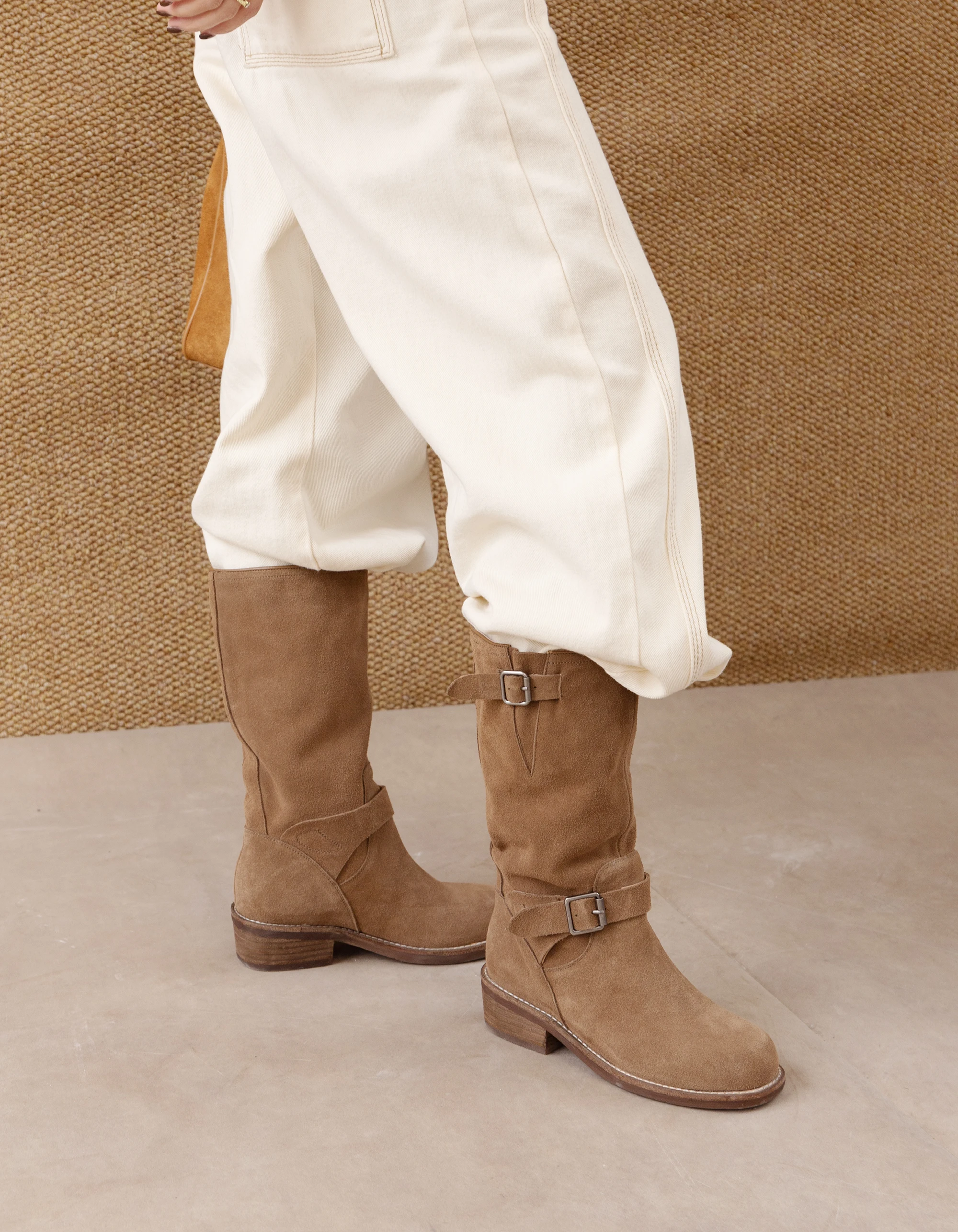 

Riding Boots Women Genuine Leather Mid-Calf Round Toe Belt Buckle Platform Cowboy Western Handmade Boots