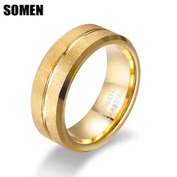 Somen 8mm Tungsten Rings for Men Groove Hammered Gold/Silver Color Wedding Band Engagement Ring Jewelry Gift
