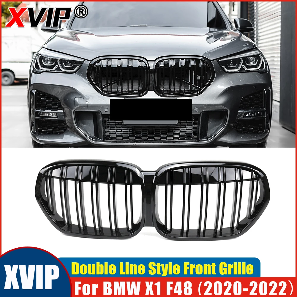 

XVIP Double Line Front Upper Radiator Grille Glossy Black Racing Grills Fit For BMW X1 F48 LCI 2020-2022 Grille Car Accessories
