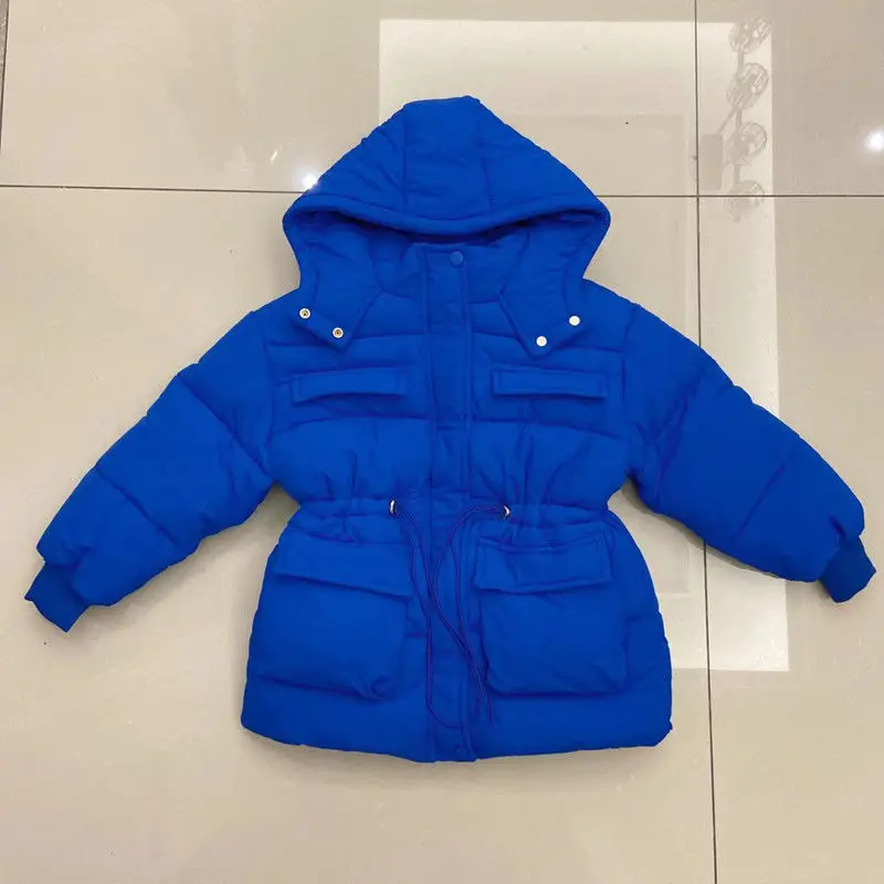 Girls Down Cotton Coat Jacket Outerwear 2022 Royal Blue Winter Warm Thicken Velvet Plus Size Children\'s Clothing