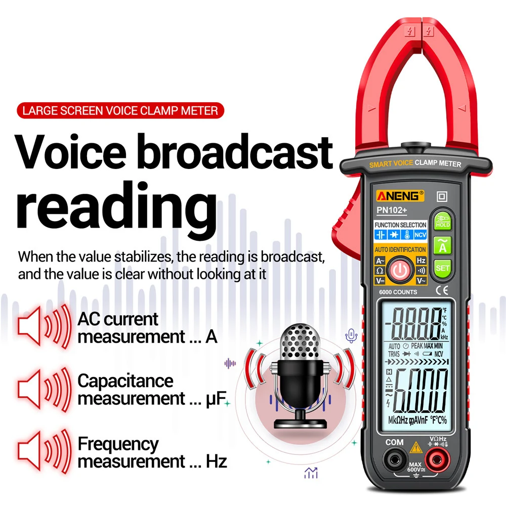 ANENG PN102 Multi-function Clamp Multimeter Voice Announcement NCV Sensing Ohmmeter Voltage Ammeter Electrical Instruments