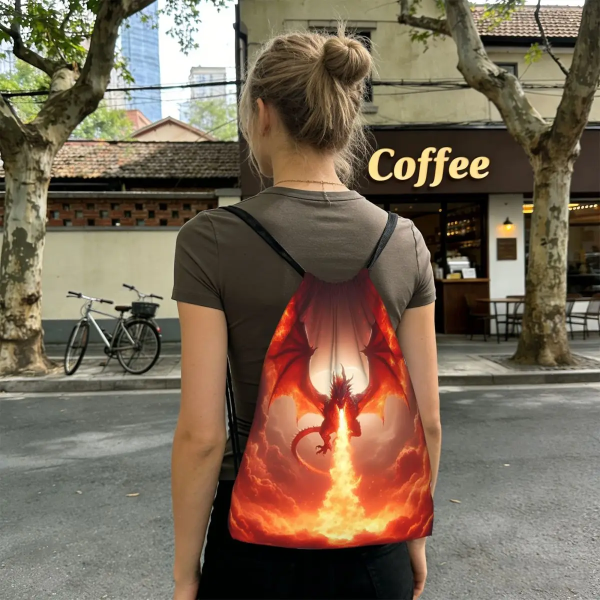 Dragon In The Fire Backpacks Fashion Drawstring Bundle Pocket Storage Bag Book Bags for Travel Students