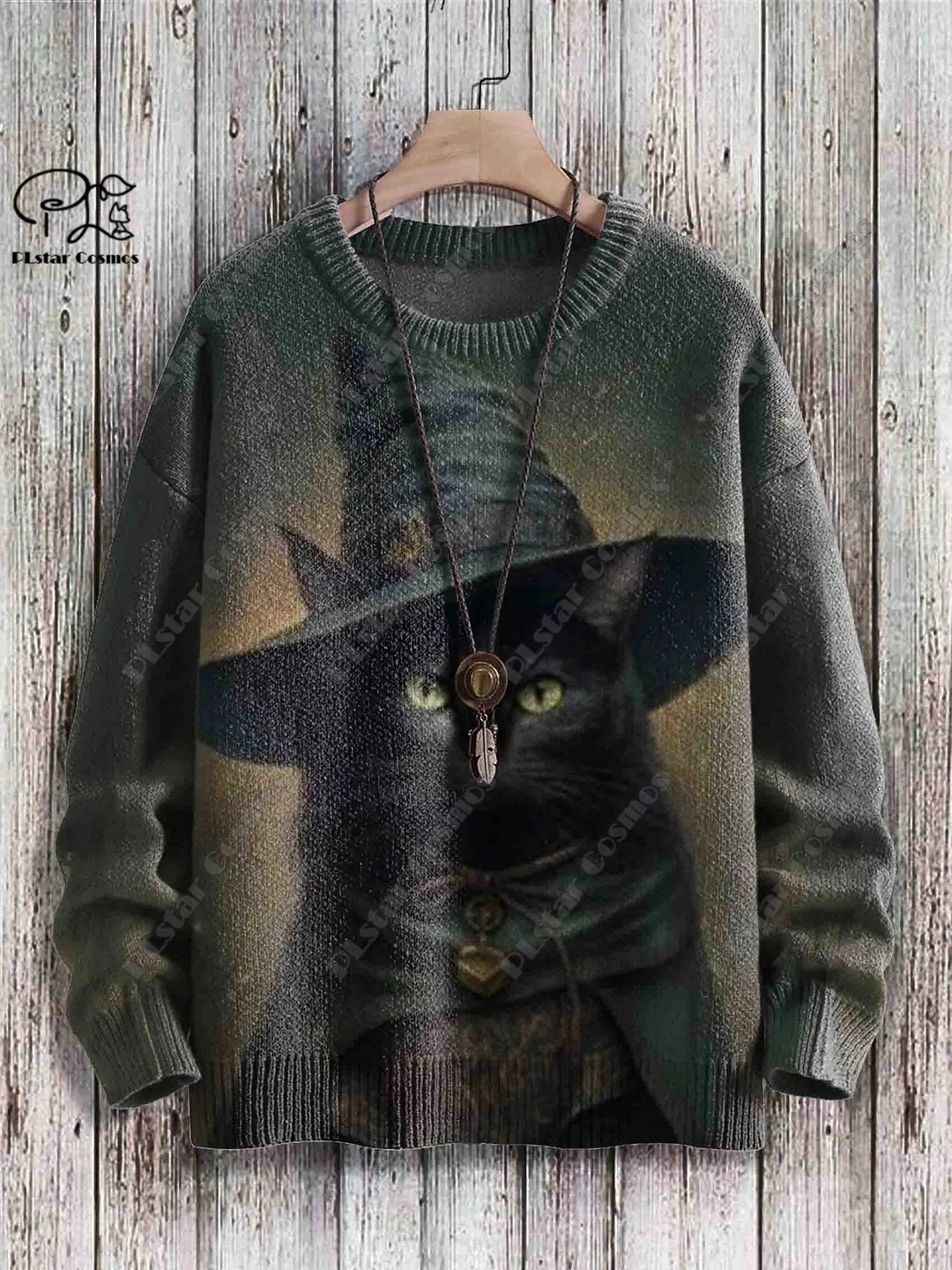 3D printing Halloween series scary black cat pattern ugly sweater street casual winter sweater warm new product unisex M-1