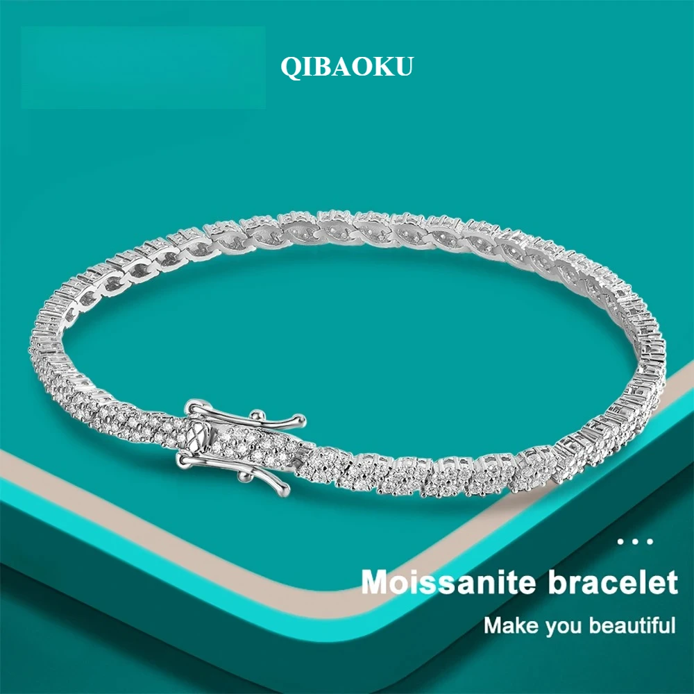 QIBAOKU GRA Certified Moissanite Tennis Bracelets for Women Men Sparkling S925 Silver Party Wedding Bangles Jewelry Gifts 2026