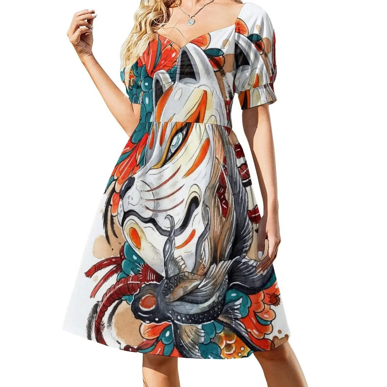 

Ezume - Kitsune Mask Short-Sleeved Dress birthday dress wedding guest dress 2025