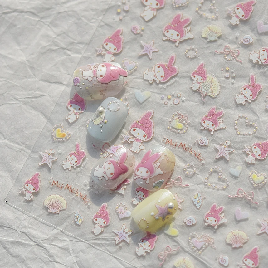 Naklejki na paznokcie 5D Authentic Sanrio Cartoon Hello Kitty Kuromi Cinnamoroll, wykwintne, luksusowe akcesoria na palce