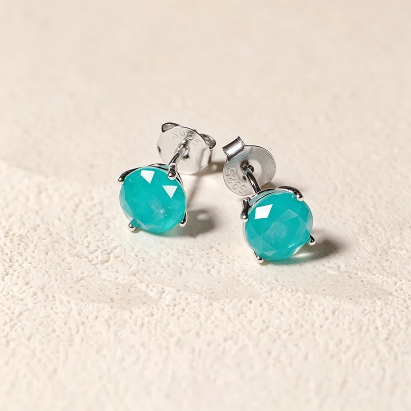 OZAN Simulierter Paraiba-Turmalin 925 Sterling Silber Ohrstecker Modische Edelstein-Ohrringe Schmuck für Damen Geburtsstein – Detail 5
