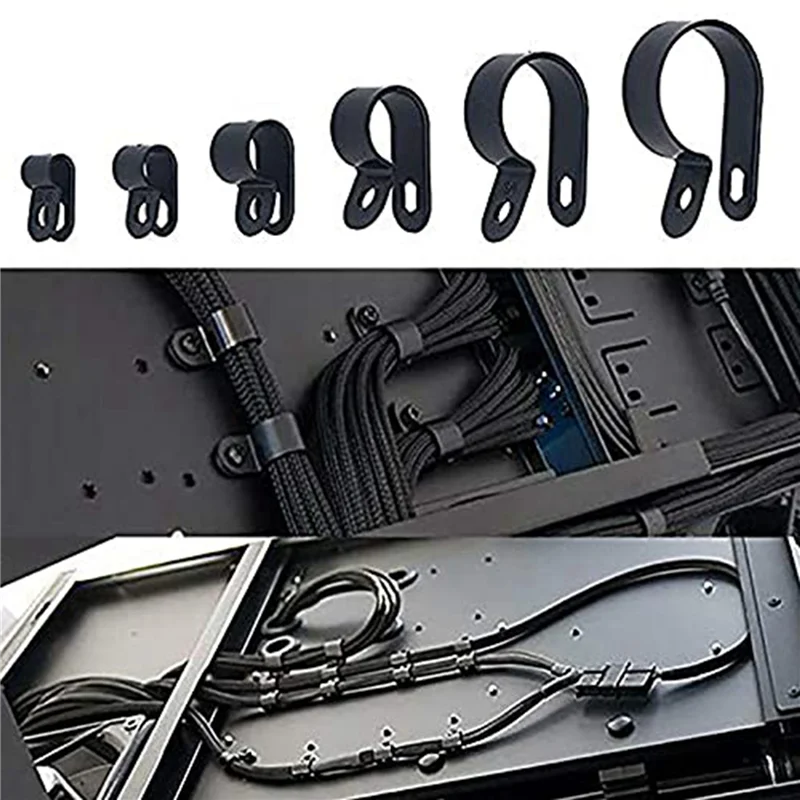 400Pcs R-Type P-Type Cable Clamps Plastic Nylon Wire Clip Assortment Kit Hardware Tools Cable Clip Buckle Clips Ties-ABGL