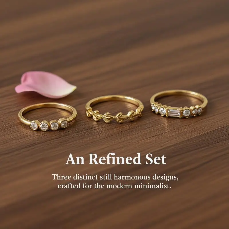 Dainty Gold Stackable Rings Set Vintage Twig Leaf Zircon Stacking Band Ring For Women Wedding Party Jewelry