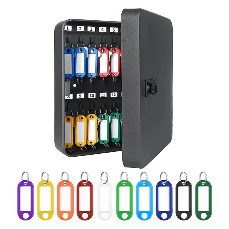 A47Z 28-Key Cabinet With Kock Wall Mounted Key Organizer With 40 Key Tag Labels Identifiers