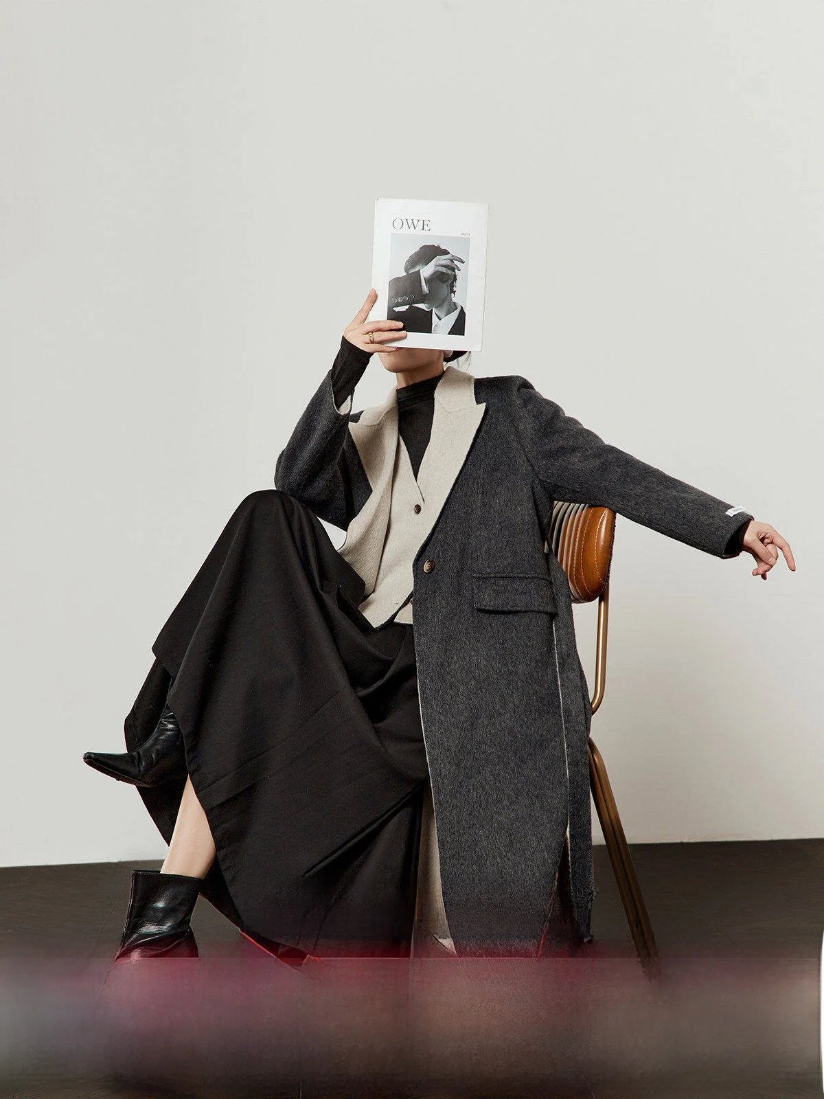 

ay Woolen Coat Women's Long Lapel Overcoat Loose Fit Ele Sle Winter New Arrival Faionable Outerwear by Zhou Li Wu