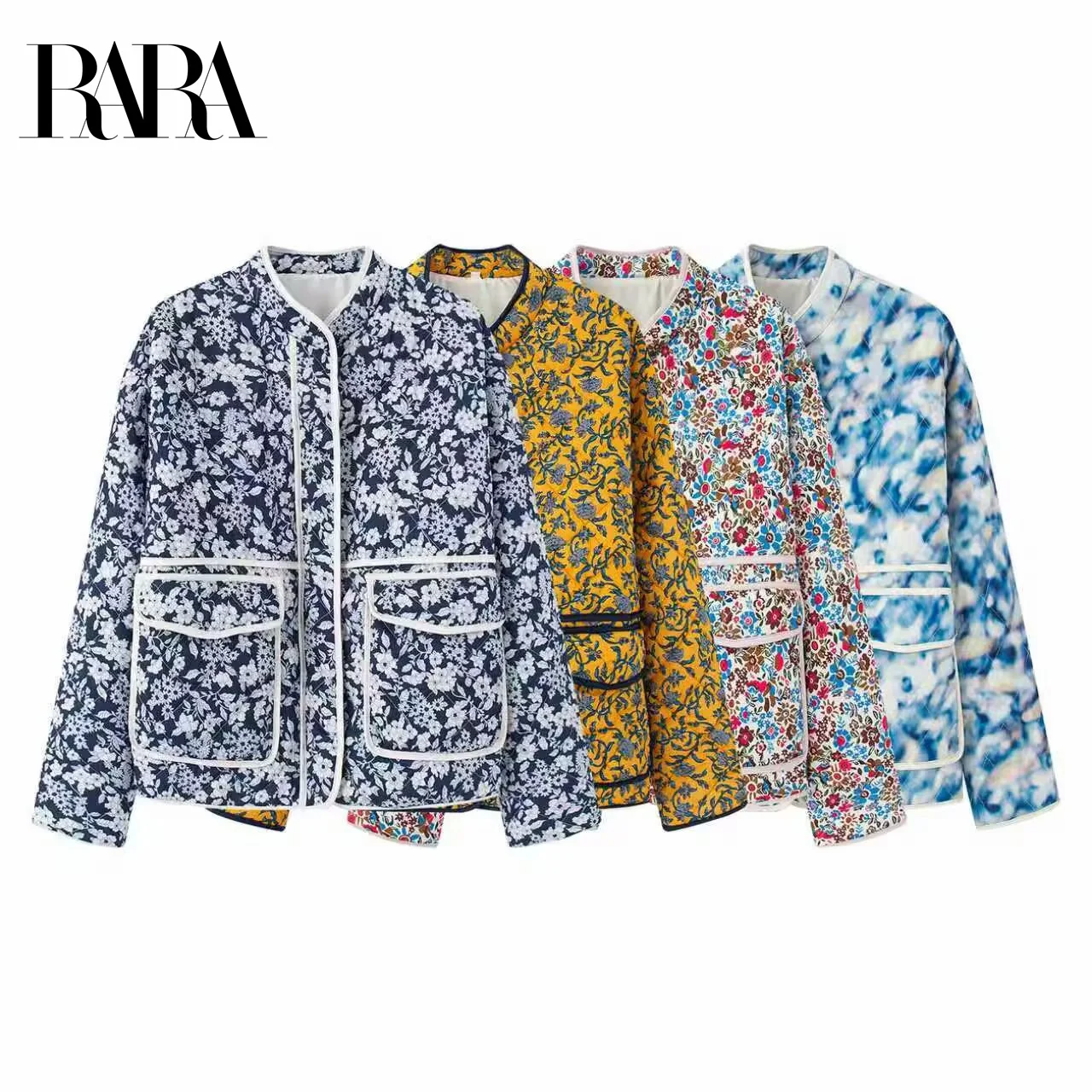

RARA2025 Womens Autumn New Style French Romantic Floral Casual Elegant Stand Collar Long Sleeve Printed Quilted Jacket Coat