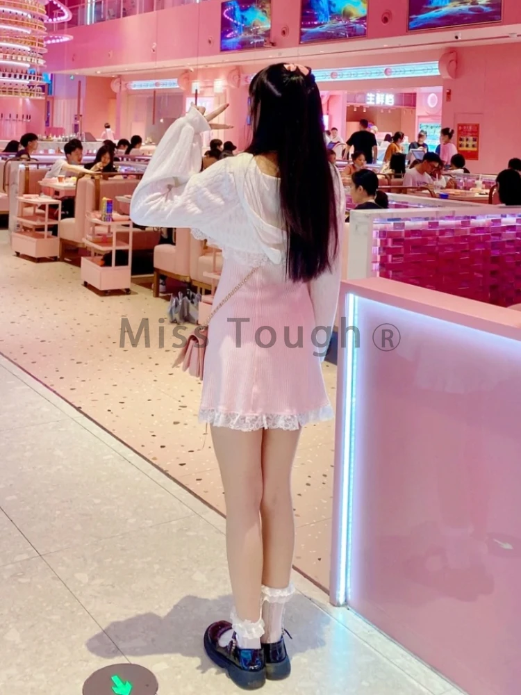 Spring Lace Japanese Sweet Lolita Dress Women Bow Pink Kawaii Party Mini Dresses Female Blue Princess Korean Fashion Dresse 2024