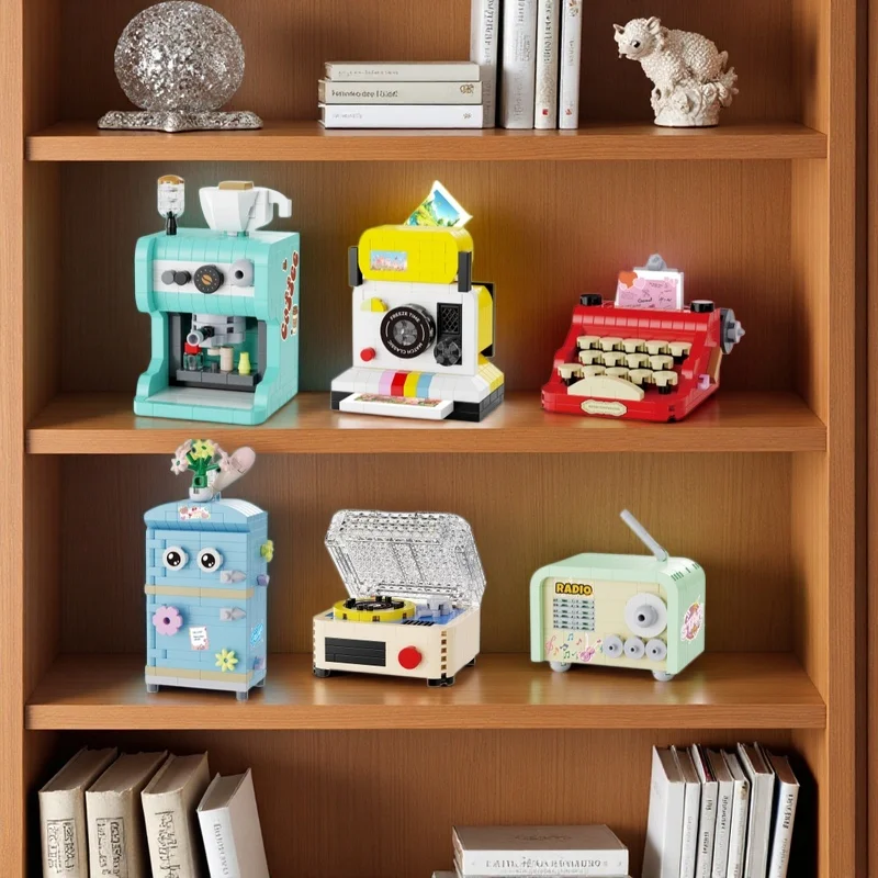 Conjunto de brinquedos de blocos de montar de eletrodomésticos retrô com mais de 100 peças - 6 estilos clássicos, montagem divertida, colecionável e decorativo
