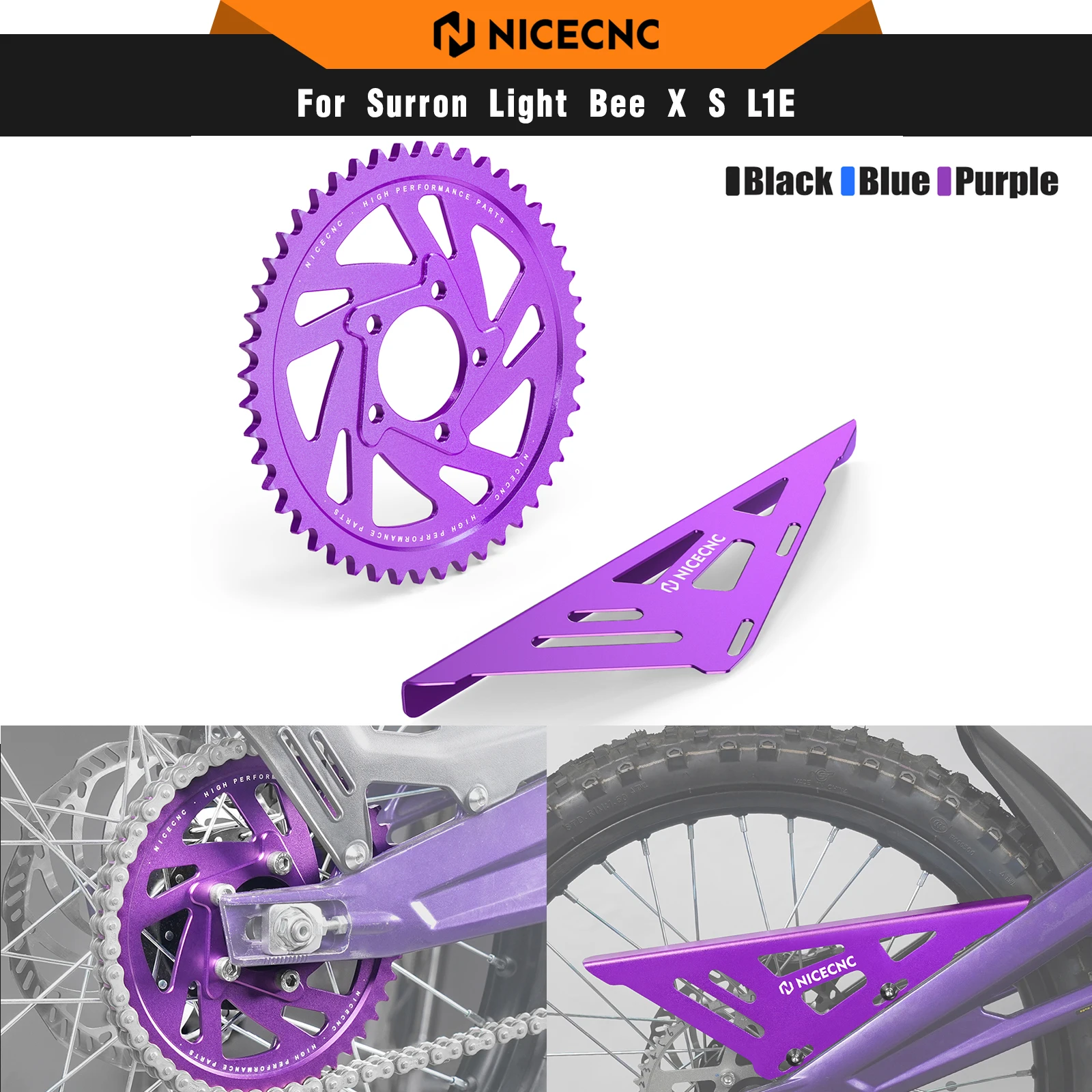 

NICECNC For Surron Light Bee X S L1E 2017-2024 Electric Dirt Bike 48T Rear Sprocket Chain Guard Protection For Segway X160 X260