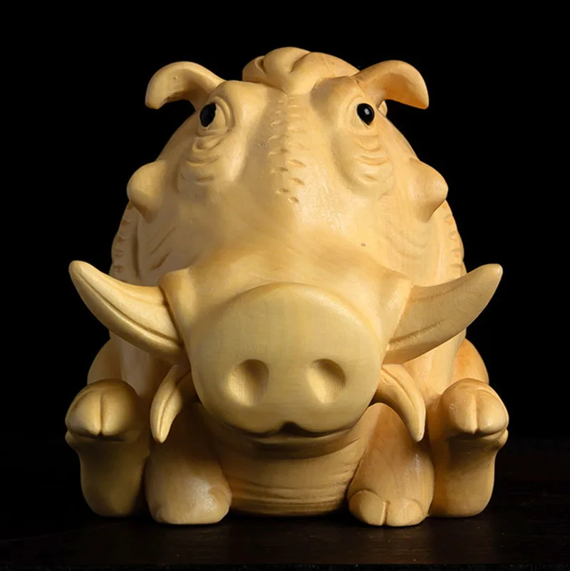 D195 - 6 x 5 x 6.5 CM Carved Boxwood Carving Figurine : Warthog Pig